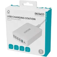 Deltaco Multi 6 USB įkroviklis , 4x USB-A, 1x USB-A , 1x USB-C PD / USBC-MO100 / 1902112 (USB-C, USB-A), Docking station + USB-hub, Wit