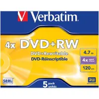 Verbatim DVD+RW discs in Jewel Case - 4-speed - 4,7 GB / 5 stuks
