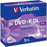 Verbatim DVD+R Double Layer discs in Jewel Case - 8-speed - 8,5 GB / 5 stuks