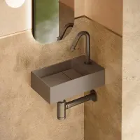 Saniclear Itsie fonteinset mat taupe met gebogen kraan in verouderd messing