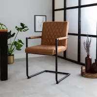 Dimehouse Industriële Eetkamerstoel Cognac Microvezel Stof Dean - Met Armleuningen - Stof - Industrieel