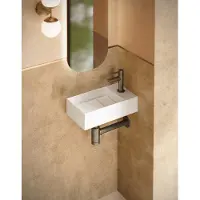 Saniclear Itsie fonteinset mat wit met rechte kraan in verouderd messing