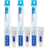 Vitis 3x Tandenborstel + Mini Tandpasta Whitening