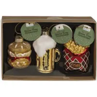 Out of the blue Glazen kerstballen fastfood set - Burger, Frietjes & Bierglas (3 stuks)