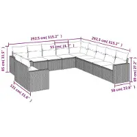 vidaXL 11-delige Tuinset met kussens poly rattan beige