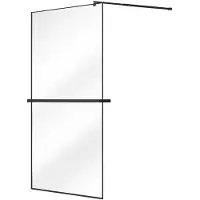 Vente-unique Gebogen Italiaanse douchewand met handdoekhouder en plankje - 120 x 200 cm - Mat zwart - BONPERO