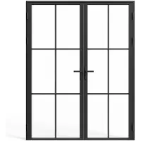 Vente-unique Omkeerbare dubbele deur van aluminium en gehard glas - 2 x H204 x B93 cm - Zwart - SEROTO