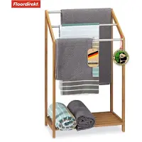 Floordirekt Bamboe Handdoekenrek Illinois - Moderne Handdoekenrek met Roestvrijstalen Stangen & Handig Opbergvak - Bamboe-Kleur - 31 x 51 x 85 cm