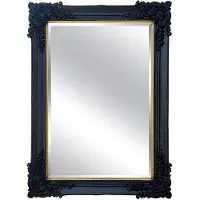 Vente-unique Geslepen spiegel in eucalyptushout met sierlijsten - H 109 x B 79 cm - Zwart - ATALAYA