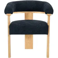 Vente-unique Fauteuil met armleuningen van boucléstof en heveahout - Zwart en naturel - LIVELIA van Pascal MORABITO