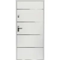 Vente-unique Voordeur van massief en roestvrij staal H207 x B100 cm, wit - 55 cm dikte - Draait rechts open - NAXARA