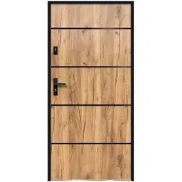 Vente-unique Voordeur in roestvrij staal H 207 x B 100 cm, eikeneffect - 55 cm dikte - Draait rechts open - NAXARA