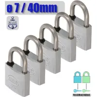 AMIG Hangslot met Sleutel RVS Ø7/40mm - Standaard Beugel Buiten 5 Stuks