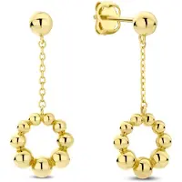 New Bling - 9NBG-0879 - 14K geelgouden Oorbellen – Bal met Ketting en Bolletjes – Dames Oorbellen