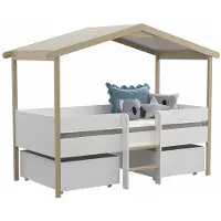 Vente-unique Hutbed SAROSI met laden - 90 x 190 cm - Linden - Wit en eiken