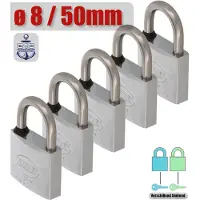 AMIG Hangslot met Sleutel RVS Ø8/50mm - Standaard Beugel Buiten 5 Stuks