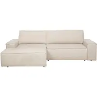 Vente-unique Hoekslaapbank met hoek links van beige stof met textuur AMELIA