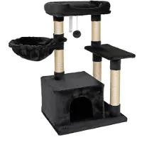 Lionto kattenkrabpaal 85 cm, zacht pluche & met meerdere ligplekken, zwart