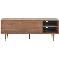 Vente-unique Tv-meubel met 2 deurtjes en 2 vakken in notelaarfineer - Houteffect en goudkleurig - PARIOMA