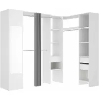 Vente-unique Hoekkledingkast met gordijn en 1 deur - Met spiegel - L231 cm - Wit en grijs - BERTRAND