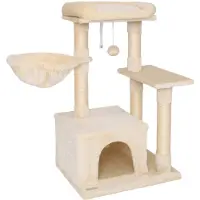 Lionto kattenkrabpaal 85 cm, zacht pluche & met meerdere ligplekken, beige