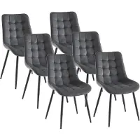 Vente-unique Set van 6 gestoffeerde stoelen - Velours en zwart metaal - Grijs - OLLUA