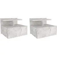 Vente-unique Set van 2 hangende nachtkastjes - 1 lade - Wit marmereffect - AZELNO