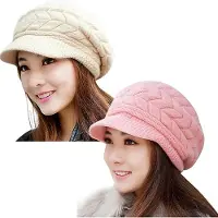 LONGZIMING -2-Pack Gebreide Wintermutsen – Zachte Warme Dames & Heren Beanie – Unisex Cuffed Knit Hat voor Herfst en Winter – Roze + Beige