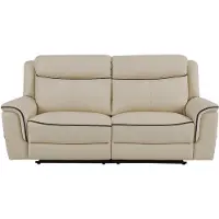 Vente-unique Elektrische driezitsrelaxbank van beige leer ADELIO