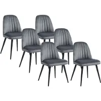 Vente-unique Set van 6 stoelen ELEANA - Fluweel en zwart metaal - Grijs