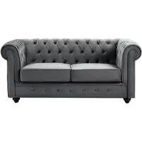 Vente-unique Tweezitsbank van antracietkleurig velours CHESTERFIELD