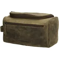 Hide & Stitches Idaho Toilettas Dames - Reisetui met handvat - Reisorganizer van 100% Leder - Olijfgroen