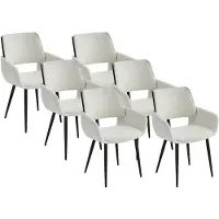 Vente-unique Set van 6 stoelen van boucléstof, essenhoutfineer en zwart metaal - Wit - ZURIKIA