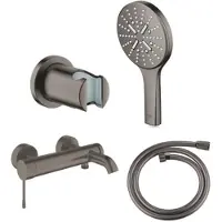 GROHE Essence New Bad-/Douchekraan - 3 standen - met handdoucheset - met doucheslang - brushed hard graphite (antraciet) SW98777/SW98893/SW472379/SW862602