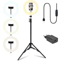 Infinity Goods Ring Light Met Statief - LED - 3 Kleuren - Verstelbaar Statief Tot 186m - Inclusief Stekker - Selfie Ringlight voor Tiktok / Instagram / Youtube / Streaming / Thuis Werken - Zwart