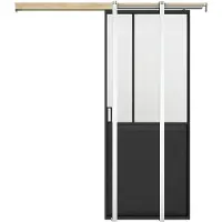 Vente-unique Schuifdeur werkplaatsstijl met schuifsysteem - Zwart en gehard glas - H205 x B73 cm - ARTISTO II