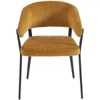 Vente-unique Set van 2 stoelen met armleuningen van stof en zwart metaal - Mosterdgeel - AVRELA