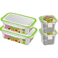 Hega hogar 4x Voorraad/vershoudbakjes 0,5 en 1,5 liter transparant/groen plastic/kunststof - Kiev - Luchtdicht/hermetisch afgesloten vershouddoos bakje - Mealprep - Maaltijden bewaren