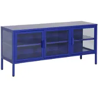 Sweeek - Tv-meubel vitrine gehard glas en staal 3 deuren 6 vakken industrieel 120cm - arkansas