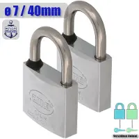 AMIG Hangslot met Sleutel RVS Ø7/40mm - Standaard Beugel Buiten 2 Stuks