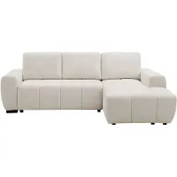 Vente-unique Slaapbank met hoek rechts in beige chenille stof - KOUMALO