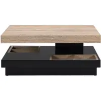 Vente-unique Salontafel - Draaibaar tafelblad - Zwart en naturel gelakt mdf - FAUSTO