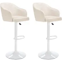 Vente-unique Set van 2 barkrukken van stof en metaal - Aanpasbare hoogte - Crèmewit en wit - CARSTEN L 52 cm x H 113 cm x D 51 cm
