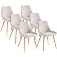 Vente-unique Set van 6 stoelen van stof en beuken - Beige - MASURIE