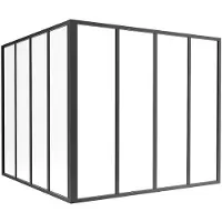 Vente-unique Glazen hoekbinnenraam in gepoedercoat aluminium - L120 x L120 x H105 - Zwart - BAYVIEW