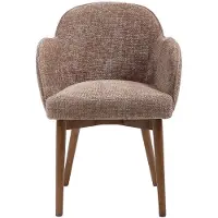 Vente-unique Stoel met armleuningen in getextureerd stof en rubberhout - Taupe - MODINIA