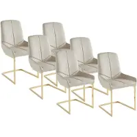 Vente-unique Set van 6 stoelen in fluweel en goudkleurig metaal - Beige - BERLONA