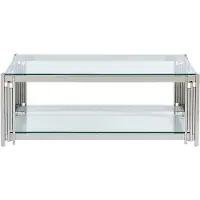 Vente-unique Salontafel van gehard glas en roestvrij staal - Verchroomd - NOMELANO - van Pascal Morabito