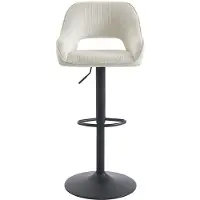 Vente-unique Set van 2 barkrukken van ribfluweel en zwart metaal - Verstelbare hoogte - Crèmewit - ZINEA L 51 cm x H 113.5 cm x D 54 cm