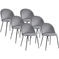 Vente-unique Set van 6 stoelen MELBOURNE - Fluweel en mat zwart metaal - Grijs